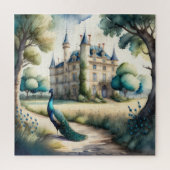 Waterverf Schilderij van Peacock en Chateau Legpuzzel (Verticaal)
