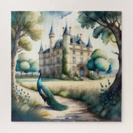 Waterverf Schilderij van Peacock en Chateau Legpuzzel