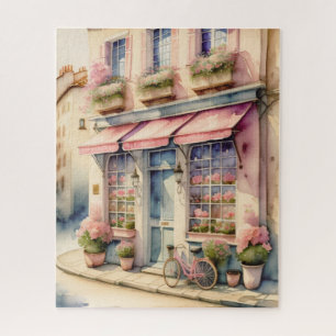 Waterverf Schilderij van Pink Flower Shop Paris Legpuzzel