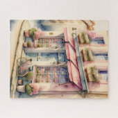 Waterverf Schilderij van Pink Flower Shop Paris Legpuzzel (Horizontaal)