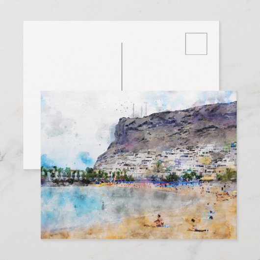 Waterverf schilderij van Puerto de Morgan op Gran  Briefkaart (Voorkant / Achterkant)