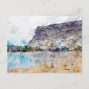 Waterverf schilderij van Puerto de Morgan op Gran  Briefkaart
