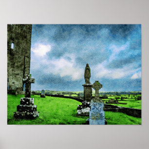 Waterverf schilderij van Rock of Cashel Poster