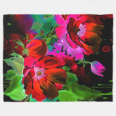 Waterverf Schilderij van Rode Bloemen op Zwart Fleece Deken (Voorkant (Horizontaal))