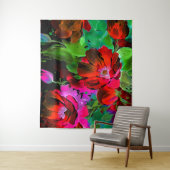 Waterverf Schilderij van Rode Bloemen op Zwart Wandkleed (In situ)