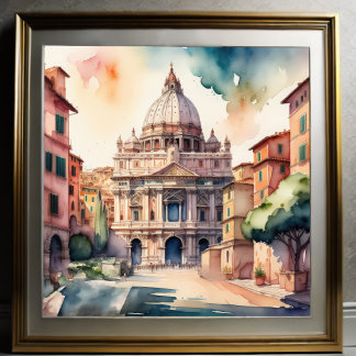 Waterverf Schilderij van Rome Italië Poster