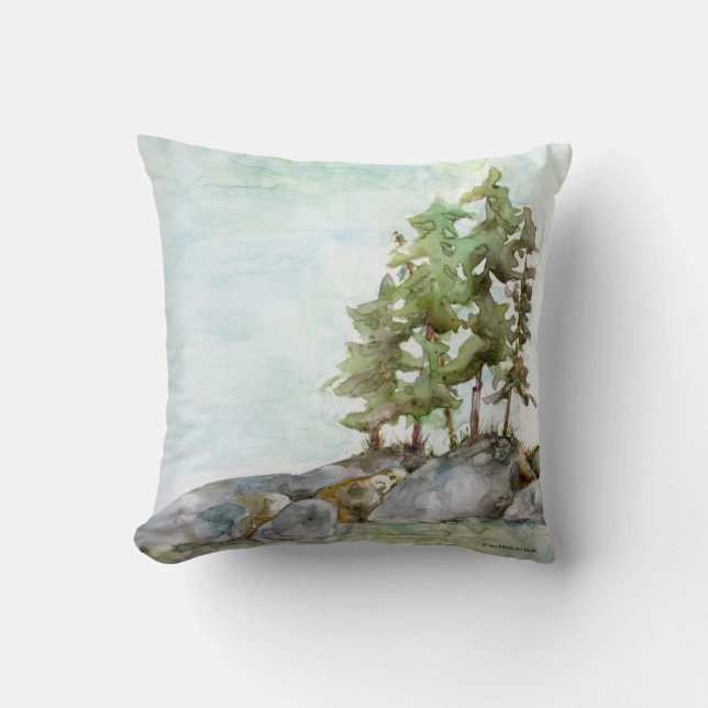 Waterverf schilderij van rotsen en pijnbomen BWCAW Kussen (Voorkant)