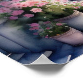 Waterverf Schilderij van Roze Bloemenwinkel Paris  Poster (Hoek)