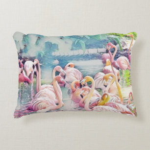 Waterverf Schilderij van Roze Flamingo's in het Wa Accent Kussen