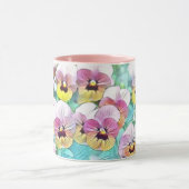 Waterverf schilderij van roze, gele, witte pansies mok (Midden)