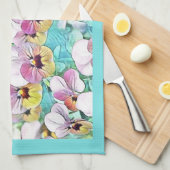 Waterverf schilderij van roze, gele, witte pansies theedoek (Quarter Fold)