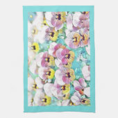 Waterverf schilderij van roze, gele, witte pansies theedoek (Verticaal)