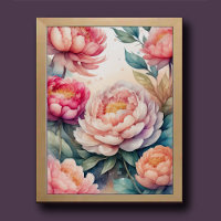 Waterverf Schilderij van Roze Pioenen III