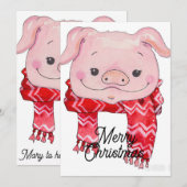 Waterverf schilderij van roze varken met rode sjaa kaart (Voorkant / Achterkant)
