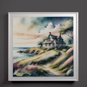 Waterverf Schilderij van Seaside Cottage Poster