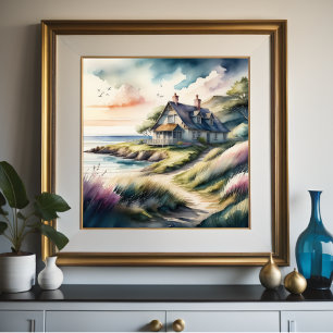 Waterverf Schilderij van Seaside Cottage Poster