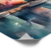 Waterverf Schilderij van Stad met Rivier Poster (Hoek)