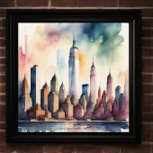 Waterverf Schilderij van Stad met Water Poster