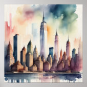 Waterverf Schilderij van Stad met Water Poster (Voorkant)