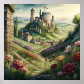 Waterverf Schilderij van Storybook Middeleeuws Kas Poster (Voorkant)