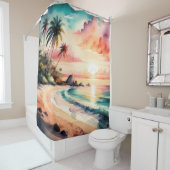 Waterverf Schilderij van Tropische Strand Zonsonde Douchegordijn (In situ)
