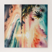 Waterverf Schilderij van Tropische Strand Zonsonde Legpuzzel (Horizontaal)