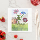 Waterverf schilderij van wilde bloemen en gras servet (Insitu)