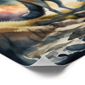 Waterverf Schilderij van Wolf in Bos 1:1 Poster (Hoek)