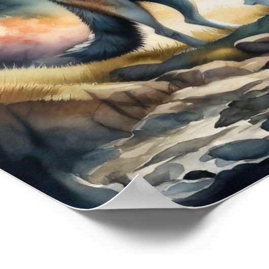 Waterverf Schilderij van Wolf in Bos 1:1 Poster (Hoek)