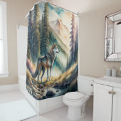 Waterverf Schilderij van Wolf in Vorst Douchegordijn (In situ)
