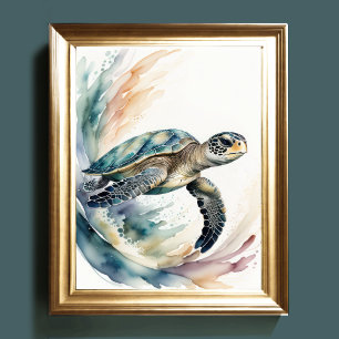 Waterverf Schilderij van Zee Turtle Muted Colors I Poster