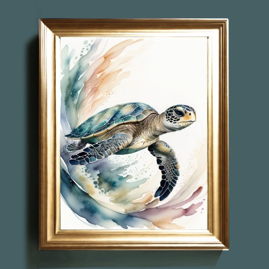 Waterverf Schilderij van Zee Turtle Muted Colors I Poster