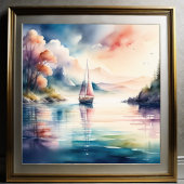 Waterverf Schilderij van Zeilboot op het Meer Poster