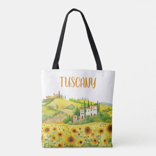 Waterverf Schilderij van Zonnebloemen in Toscane I Tote Bag (Achterkant)