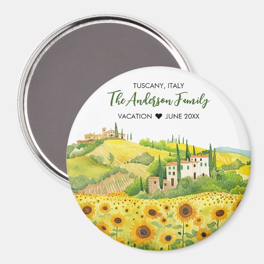 Waterverf Schilderij van Zonnebloemen in Toscane Magneet (Voorkant / Achterkant)