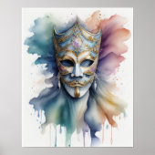 Waterverf Schilderij Venetiaans Masker III Poster (Voorkant)