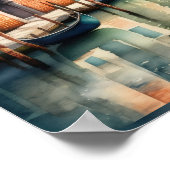 Waterverf schilderij Venetië stad scène gondel 1:1 Poster (Hoek)