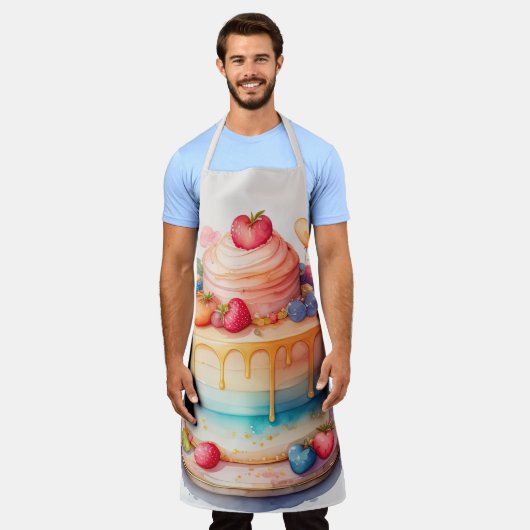 Waterverf schilderij versierde taart schort (Gedragen)