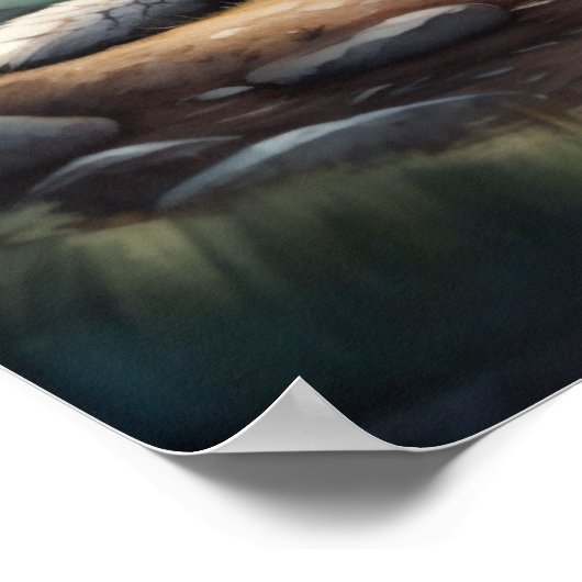 Waterverf schilderij vos liggend in bos 1:1 poster (Hoek)