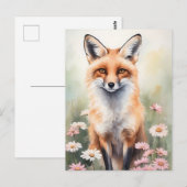 Waterverf Schilderij Vos met Daisy Flowers Briefkaart (Voorkant / Achterkant)
