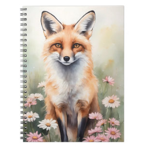 Waterverf Schilderij Vos met Daisy Flowers Notitieboek
