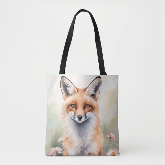 Waterverf Schilderij Vos met Daisy Flowers Tote Bag (Voorkant)