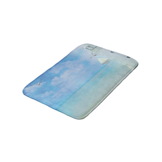 waterverf schilderij-witte vuurtoren met zeilboot badmat (Gekanteld)