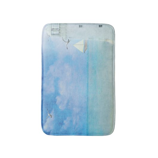 waterverf schilderij-witte vuurtoren met zeilboot badmat (Voorkant Verticaal)