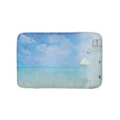 waterverf schilderij-witte vuurtoren met zeilboot badmat (Voorkant)