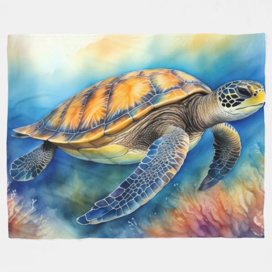 Waterverf schilderij Zee schildpad Fleece Deken (Voorkant (Horizontaal))