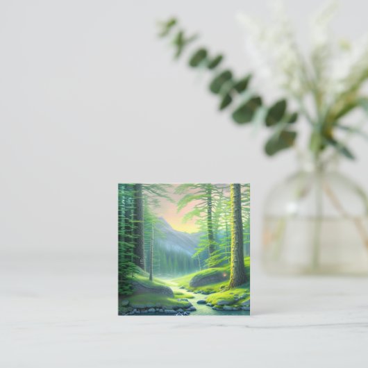 Waterverf schilderijen die bos afschilderen vierkante visitekaartje (Staand voorkant)