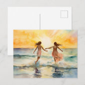 Waterverf schilderijen van meisjes die op het stra briefkaart (Voorkant / Achterkant)