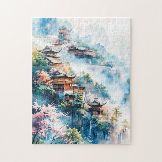 Waterverf schildering van Chinese tempels Legpuzzel (Verticaal)