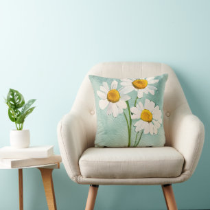 Waterverf schilderkamille witte bloem kussen